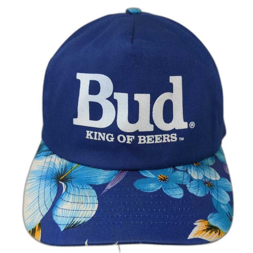 San Sun 5 Panel Blue Hat One Size Floral Brim Snapback Bud King of Beers